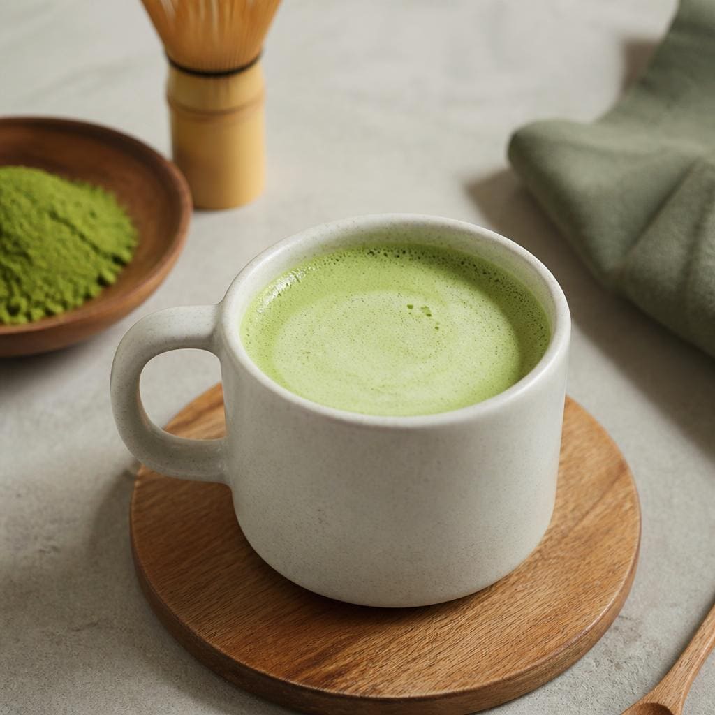 Hot Macha Kopi Ruang Hati dengan greentea powder susu dan sirup gula